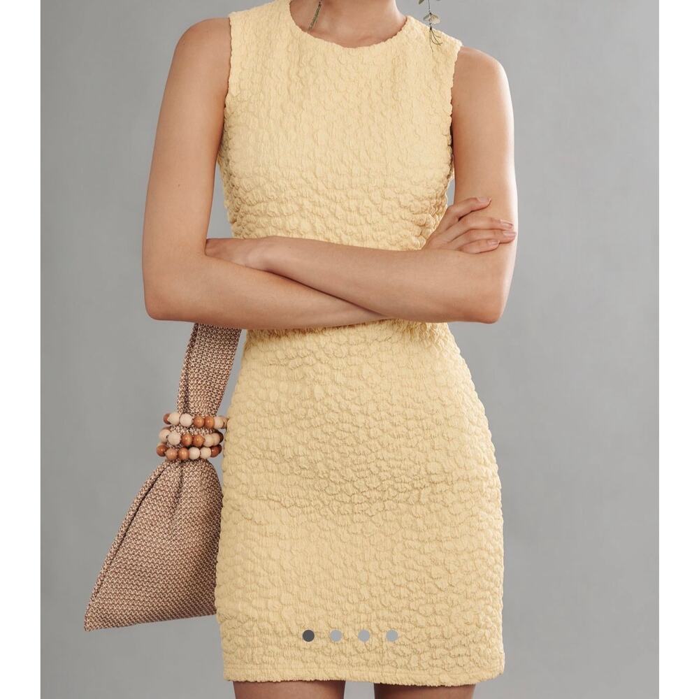 NWT Anthropologie Textured Mini Shift Dress Yellow Sleeveless Stretch Size M